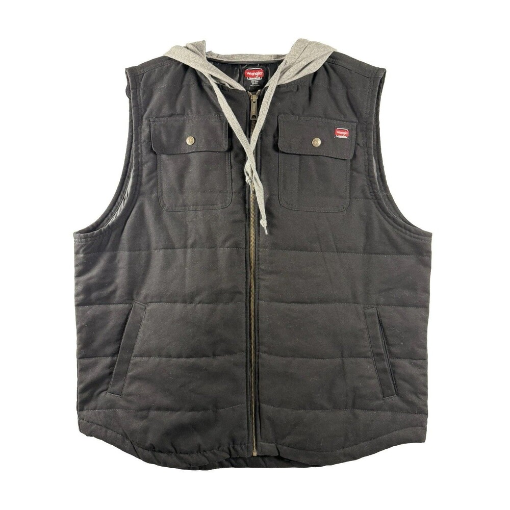 Wrangler Workwear Vest Size 2XL 50-52 Black Zipper With Hoodie Lined